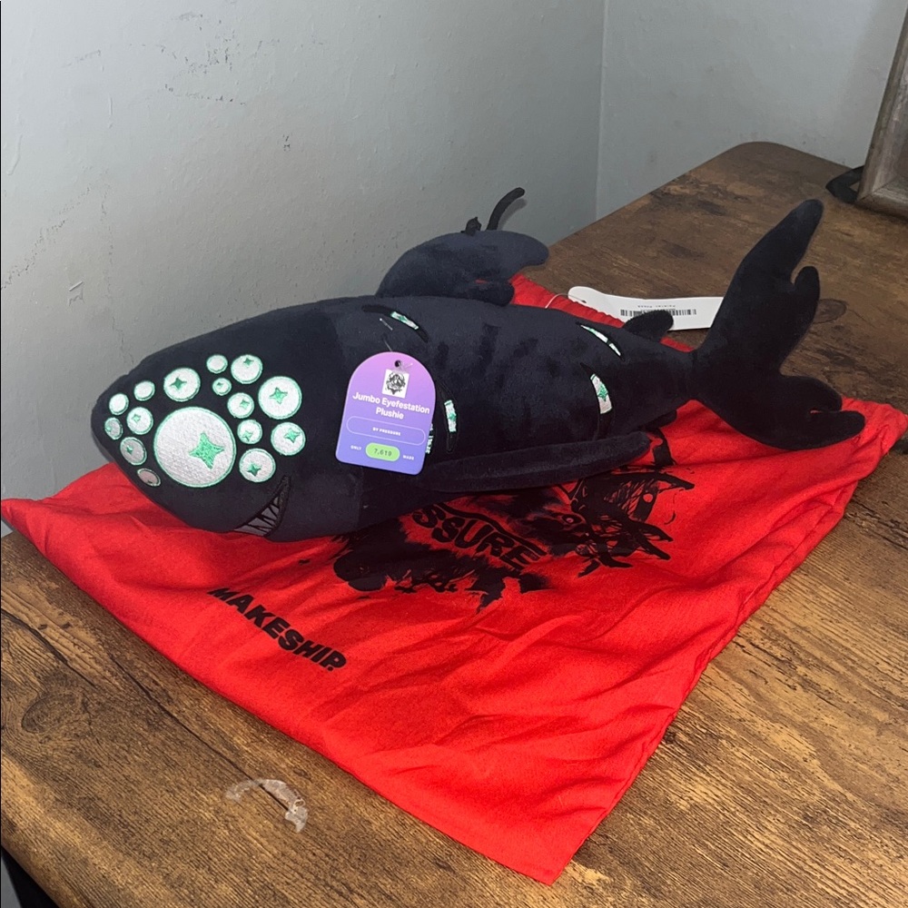 Black Plush Shark with Green Accents